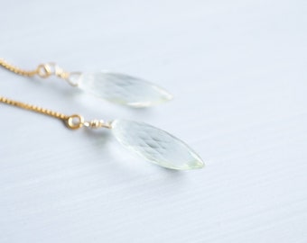 Green Amethyst, Gold Threader Earrings