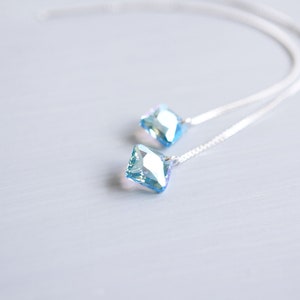 Swarovski Aquamarine Shimmer Diamond, Sterling Silver Threader Earrings