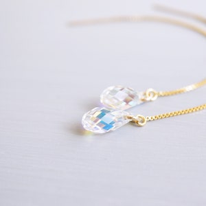 Gold Rainbow Swarovski Crystal Threader Earrings