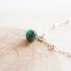 Handmade Raw Emerald Sterling Silver Necklace: May Birthstone