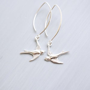 Sterling Silver Bird Earrings, Swallow Earrings, Silver Birds, Bird Lover, Handmade Earrings, Nature Lover, Gift for Her, Birds in Flight