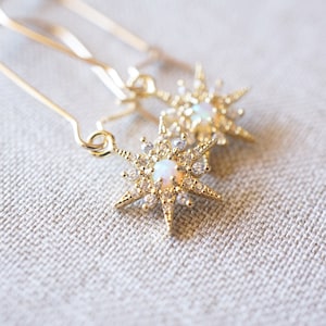 Gold, Opal Starburst Earrings