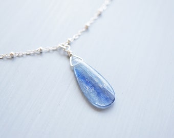 Kyanite Teardrop, Sterling Silver Necklace