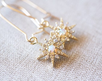 Gold, Opal Starburst Earrings