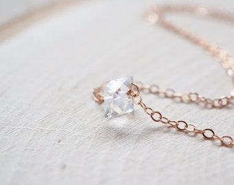 Herkimer Diamond Rose Gold Necklace, Quartz Necklace, Quartz Point, Minimalist Necklace, Gemstone Jewelry, Gift for Her, Handmade Necklace