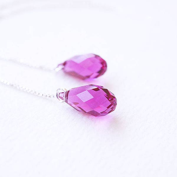 Boucles d’oreilles argent Fuchsia Swarovski Crystal Threader