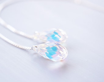 Boucles d&#39;oreilles argent briolette cristaux Swarovski arc-en-ciel