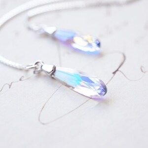 Silver, Rainbow Swarovski Crystal Threader Earrings image 1