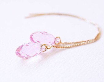 Gold and Pink Swarovski Crystal Threader Earrings