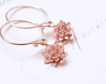 Rose Gold Lotus Flower Earrings