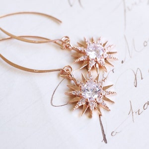 Rose Gold, Cubic Zirconia Starburst Earrings