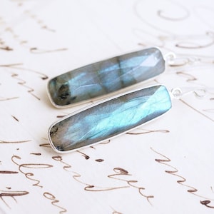 Long Silver Labradorite Earrings