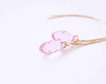 Gold and Pink Swarovski Crystal Threader Earrings