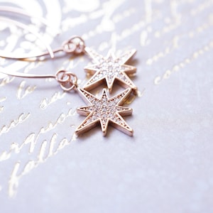 Long Rose Gold Starburst Earrings