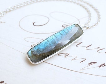 Long Silver Labradorite Necklace