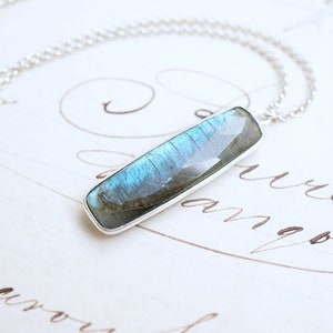 Long Silver Labradorite Necklace