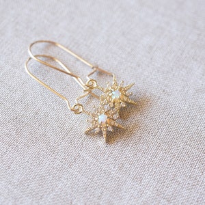 Gold, Opal Starburst Earrings image 2