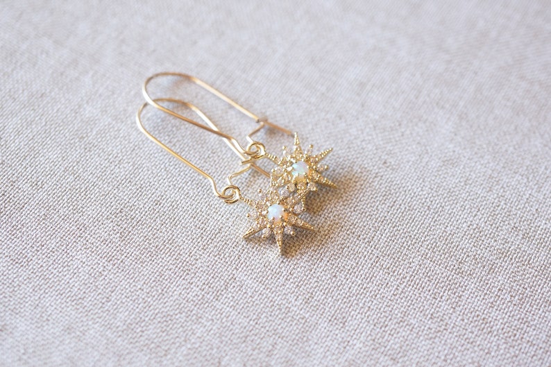 Gold, Opal Starburst Earrings image 2