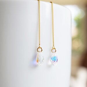 Rainbow Crystal Teardrop Threader Earrings | Austrian Crystal | Gold ...