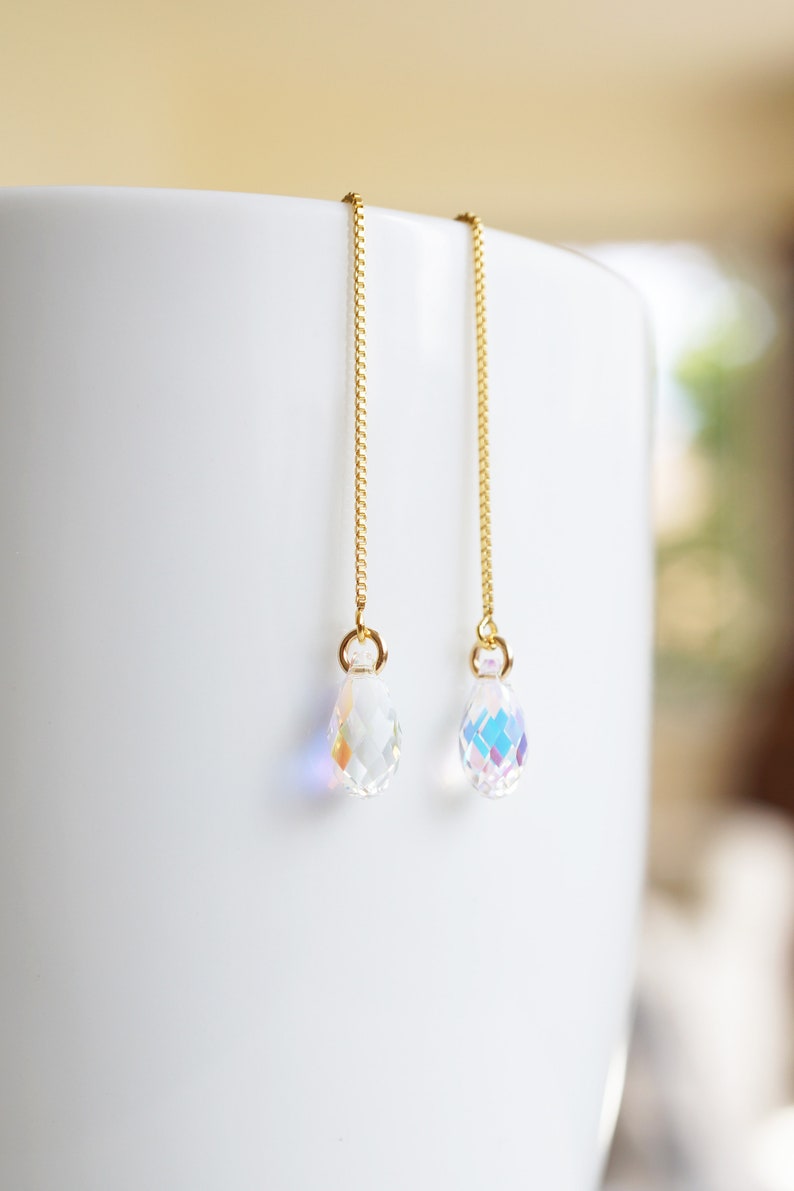 Gold Rainbow Swarovski Crystal Threader Earrings image 9