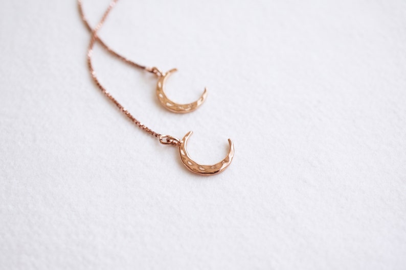 Rose Gold Crescent Moon Threader Earrings image 4