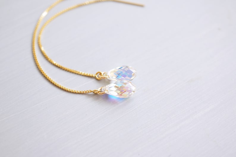 Gold Rainbow Swarovski Crystal Threader Earrings image 4