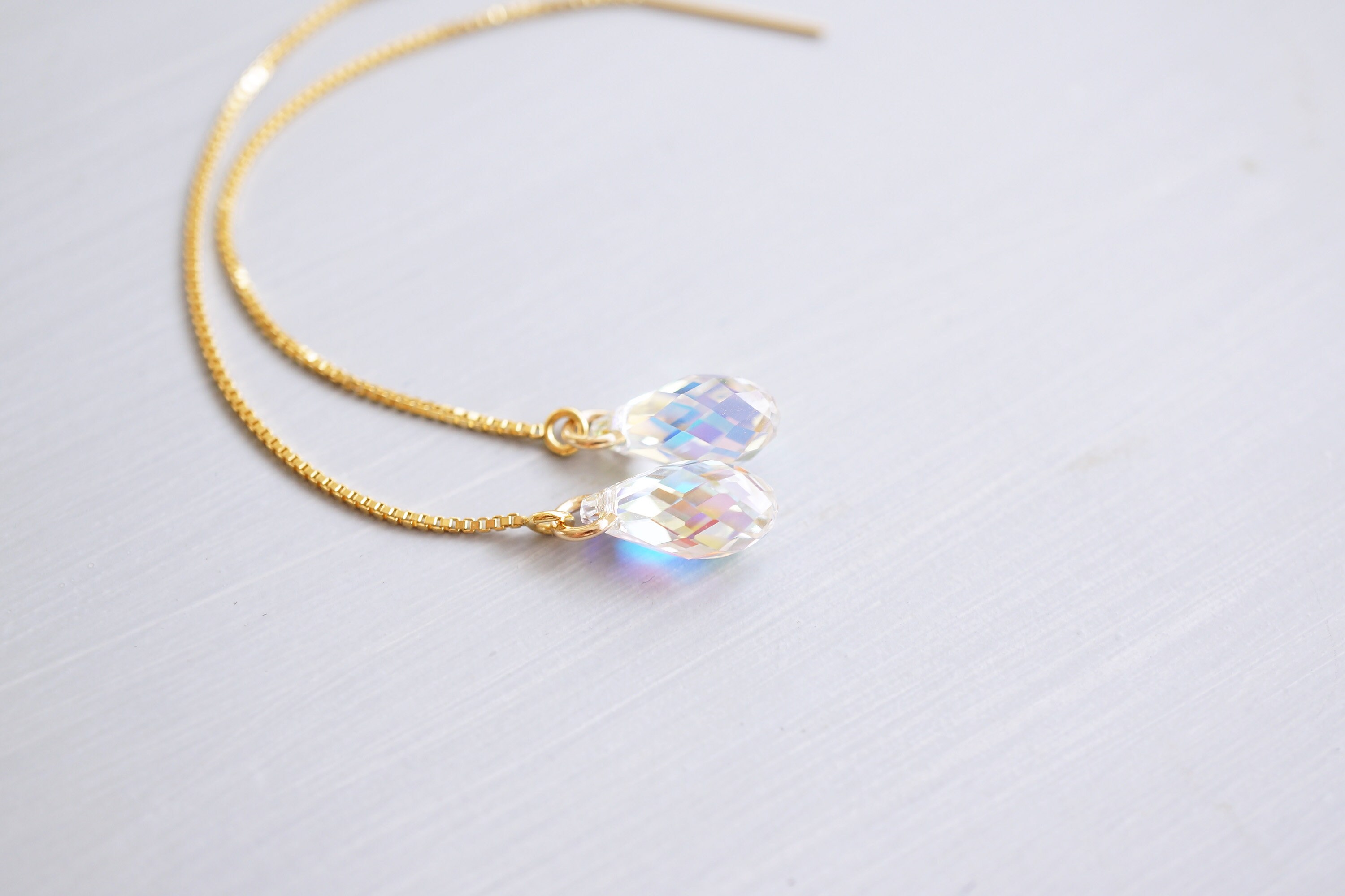 Rainbow Crystal Teardrop Threader Earrings | Austrian Crystal | Gold ...