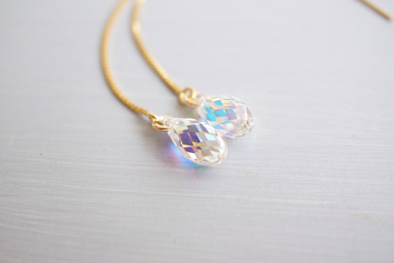 Gold Rainbow Swarovski Crystal Threader Earrings image 2