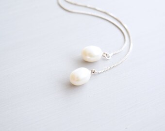 Freshwater Pearl, Sterling Silver Threader Earrings