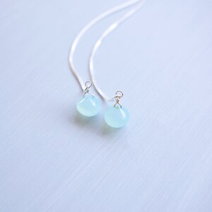 Silver, Aquamarine Chalcedony Drop Threader Earrings image 5