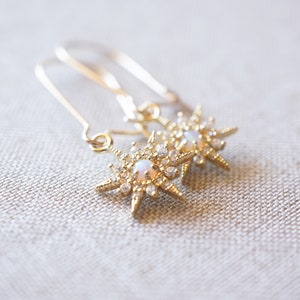 Gold, Opal Starburst Earrings image 3