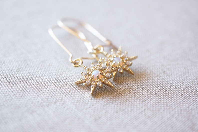 Gold, Opal Starburst Earrings image 3