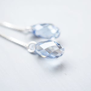 Silver Blue Swarovski Crystal Threader Earrings image 1