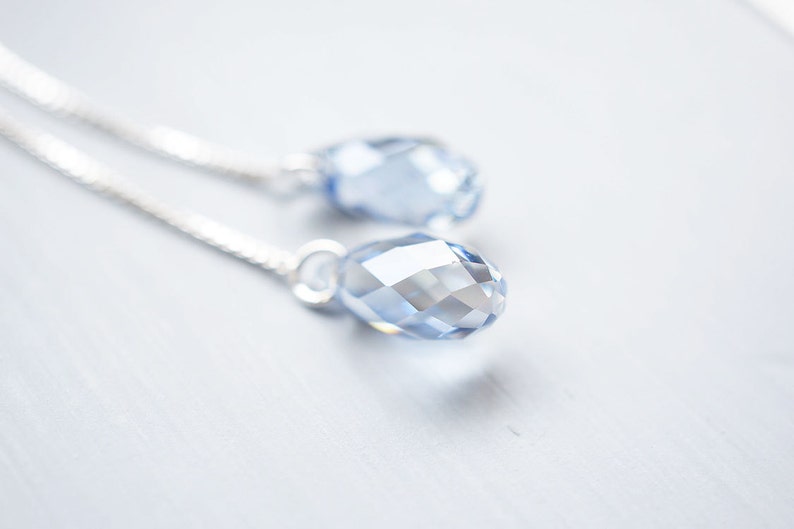 Silver Blue Swarovski Crystal Threader Earrings image 1