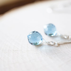 Silver, London Blue Fog Quartz Teardrop Threader Earrings image 7