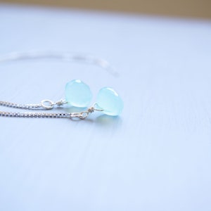 Silver, Aquamarine Chalcedony Drop Threader Earrings image 3