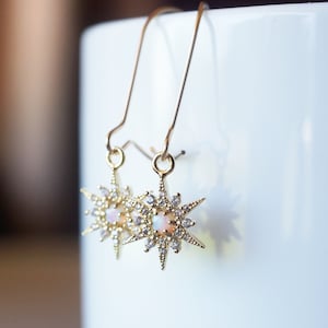 Gold, Opal Starburst Earrings image 9