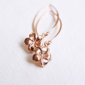 Long Rose Gold Plumeria Earrings