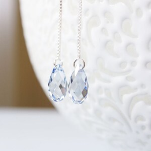 Silver Blue Swarovski Crystal Threader Earrings image 5