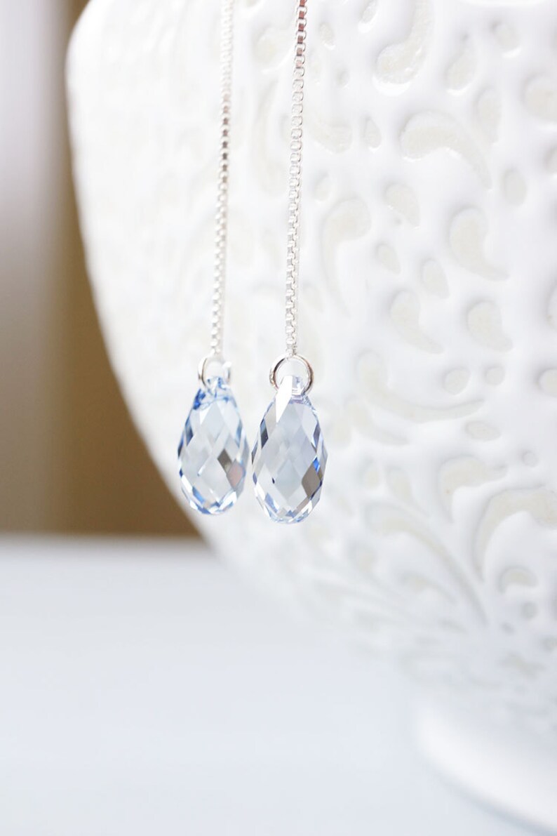 Silver Blue Swarovski Crystal Threader Earrings image 5