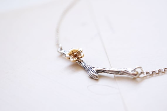 Silver Branch, Gold Flower Necklace