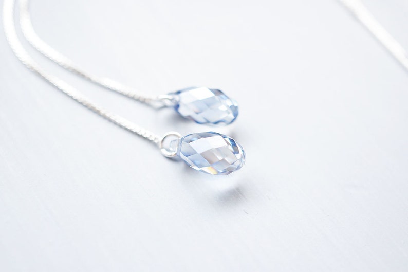 Silver Blue Swarovski Crystal Threader Earrings image 3