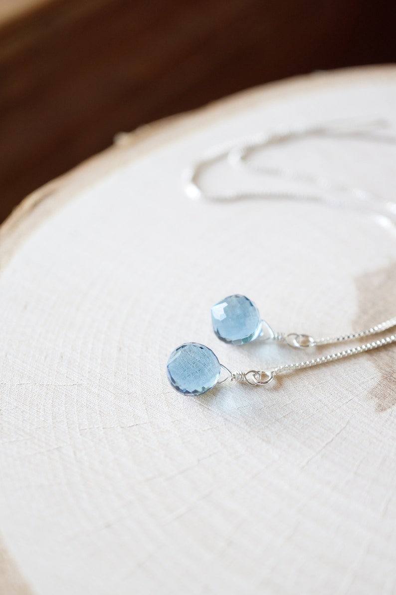 Silver, London Blue Fog Quartz Teardrop Threader Earrings image 8