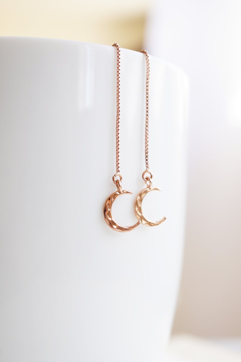 Rose Gold Crescent Moon Threader Earrings image 9