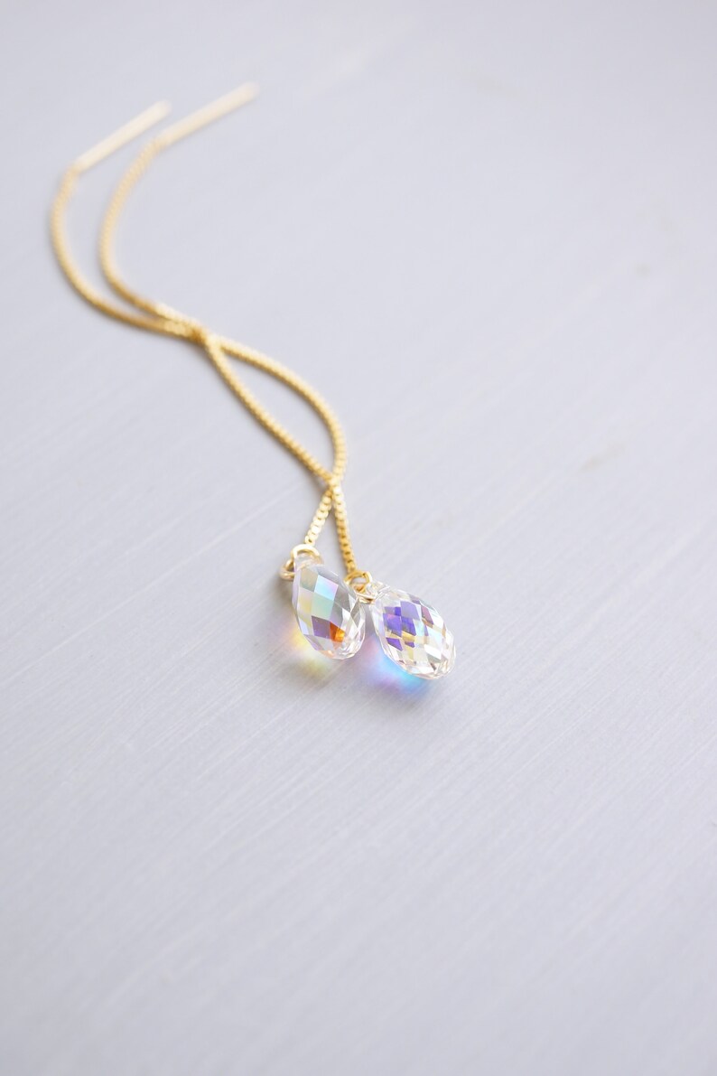 Gold Rainbow Swarovski Crystal Threader Earrings Etsy