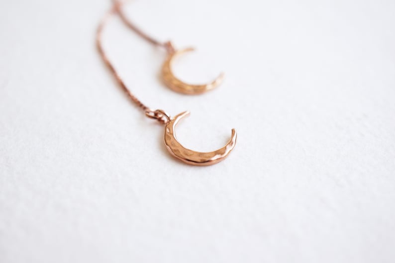 Rose Gold Crescent Moon Threader Earrings image 5
