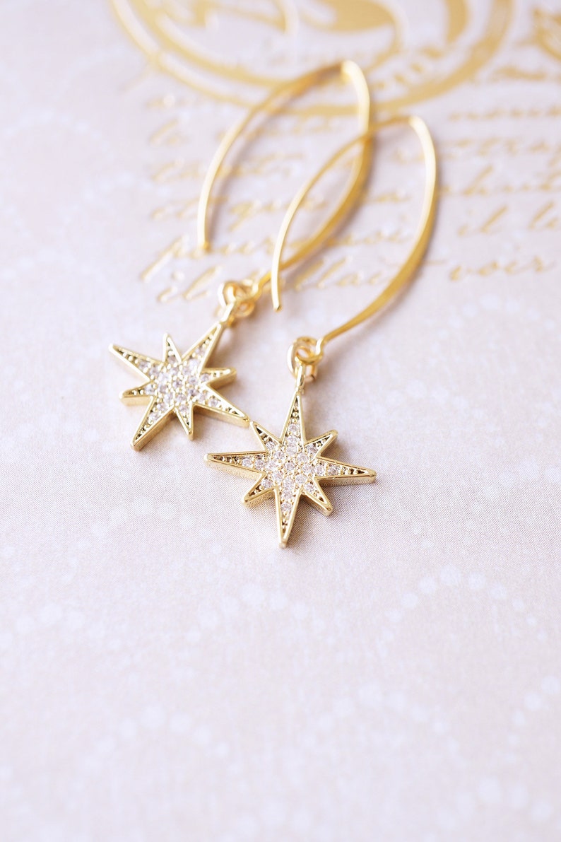 Long Gold Crystal Starburst Earrings image 6