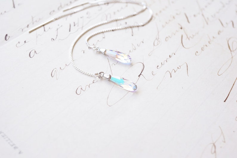 Silver, Rainbow Swarovski Crystal Threader Earrings image 5