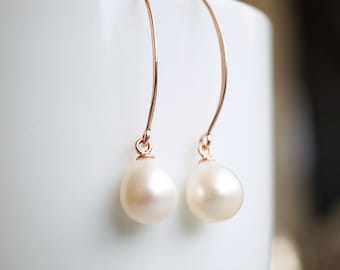 Pearl Drop Earrings | Rose Gold Vermeil | Freshwater Pearls | Semi Precious Stones
