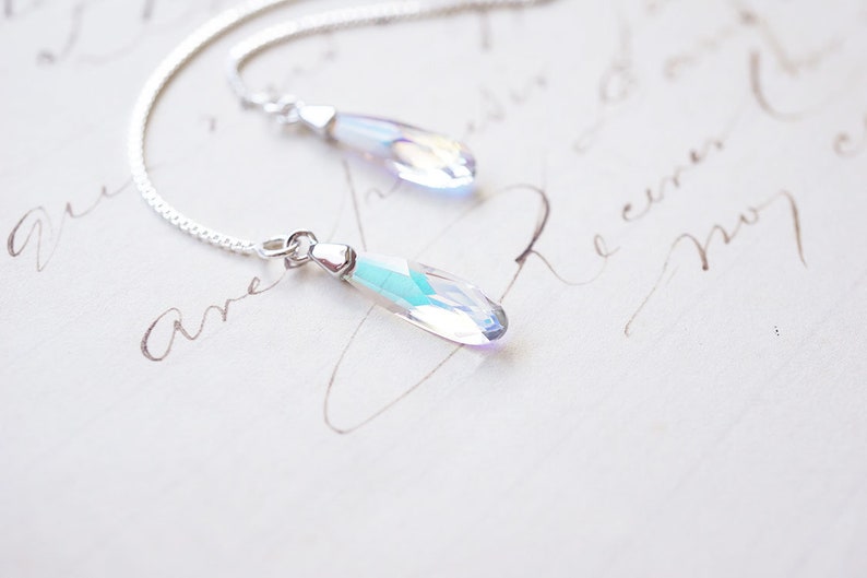 Silver, Rainbow Swarovski Crystal Threader Earrings image 2
